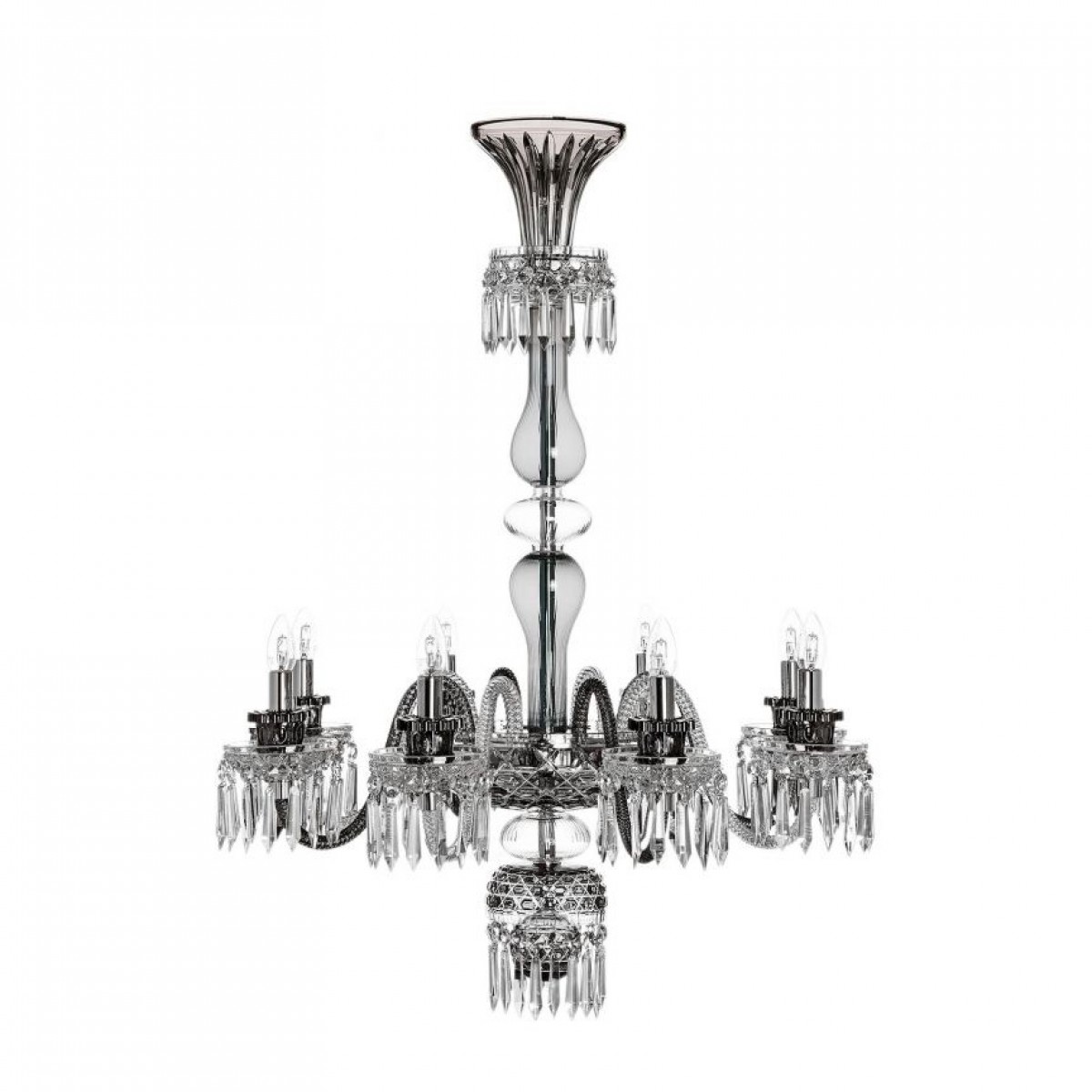 Royal 8-Light Long Chandelier without Hurricane - Clear And Flannel Grey - with Clear Octagons