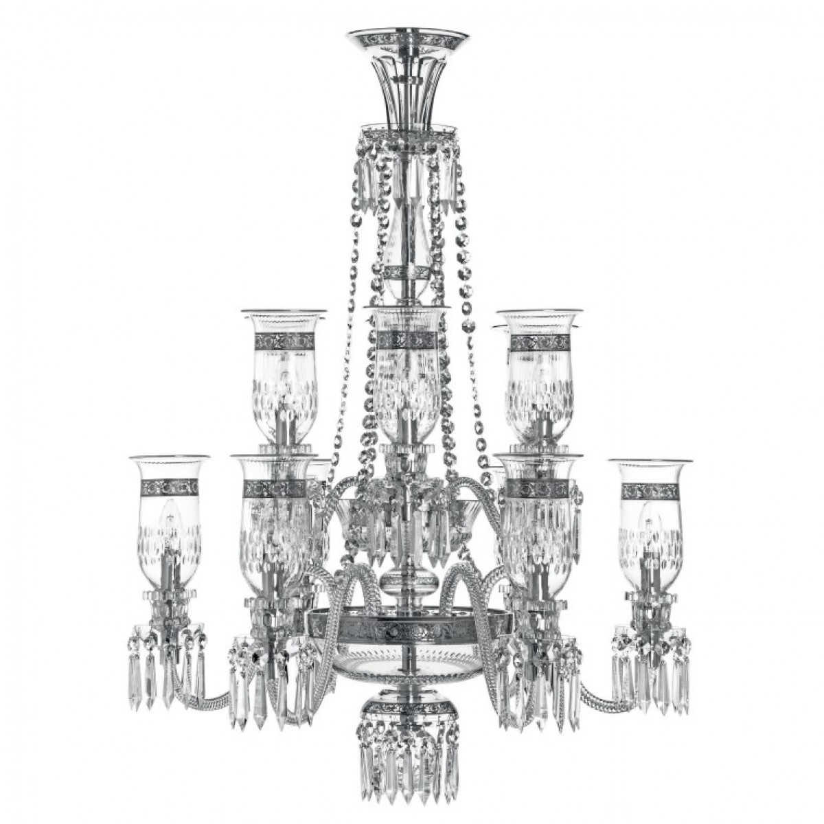 Thistle 12-Light Chandelier Platinum Engraving - Clear