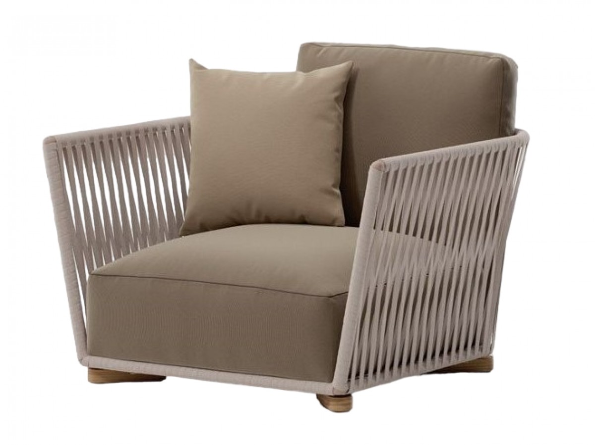 Grand Bitta Club Armchair Bela Rope Teak Legs with Seat and Back Cushion (No Piping), without Decoration Cushion