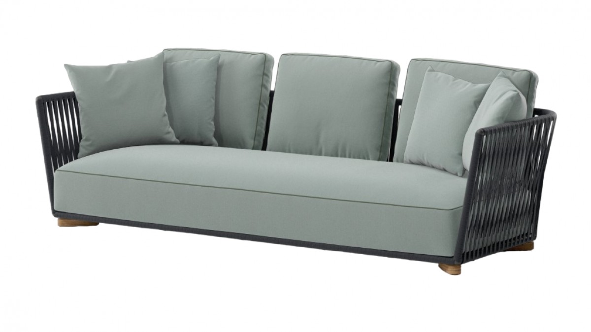 Grand Bitta 3-Seater Sofa Bela Rope Teak Legs with Seat and Back Cushion (with Piping), without Decoration Cushion