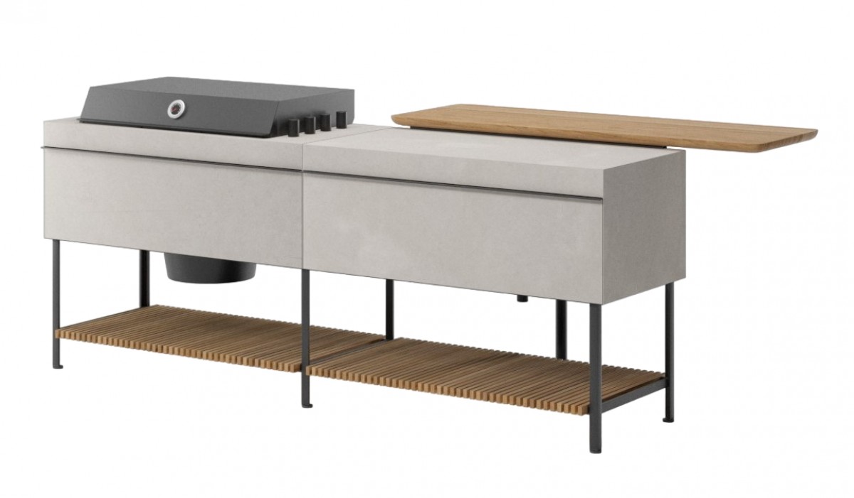 Base Kitchen Double Kitchen Right Work Top + Kitchen Bar Module and Left High Lid Barbaque Module | Highlight image