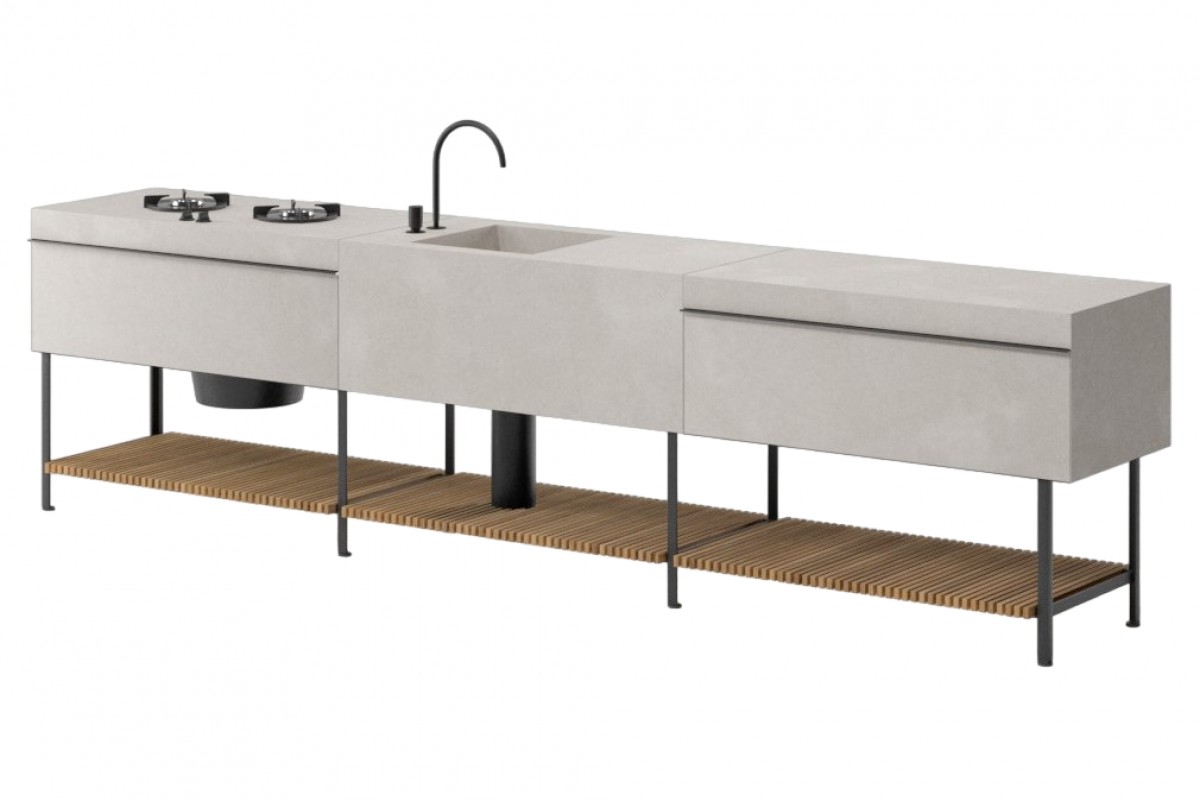 Base Kitchen Triple Kitchen Central Sink (Left) Top, Right Work Top Module and Left 2 Cook Tops Module | Highlight image