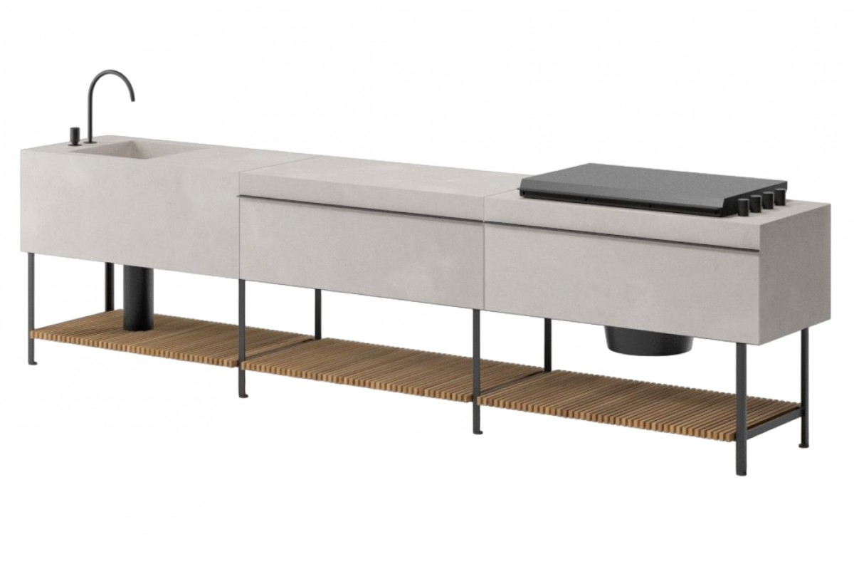 Base Kitchen Triple Kitchen Left Sink Top, Central Work Top Module and Right Flat Lid Barbaque Module | Highlight image