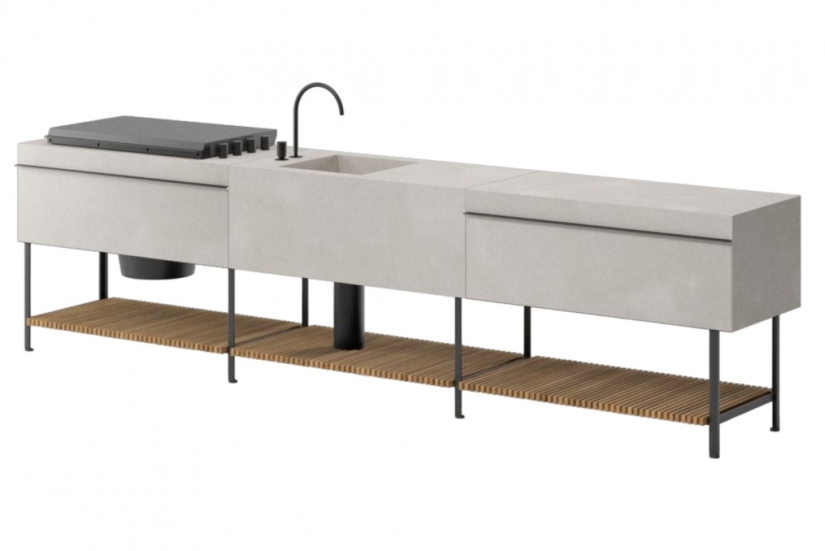 Base Kitchen Triple Kitchen Central Sink Top (Left), Right Work Top Module and Left Flat Lid Barbaque Module | Highlight image