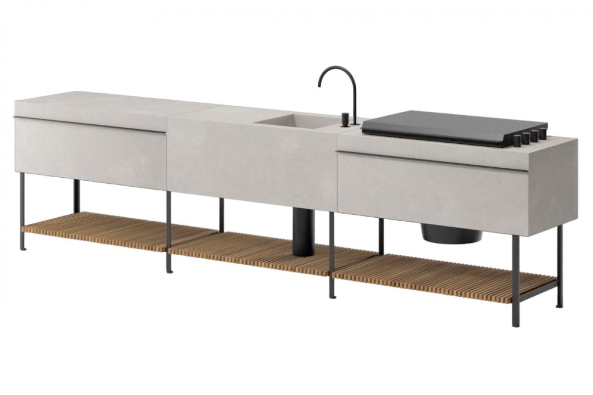 Base Kitchen Triple Kitchen Central Sink Top (Right), Left Work Top Module and Right Flat Lid Barbaque Module | Highlight image