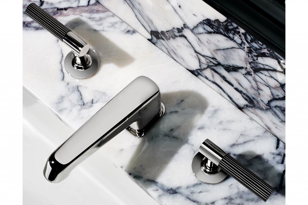 Bond Union Series Lavatory Faucet with Guilloche Pinstripe Lever Handles | Highlight image 1