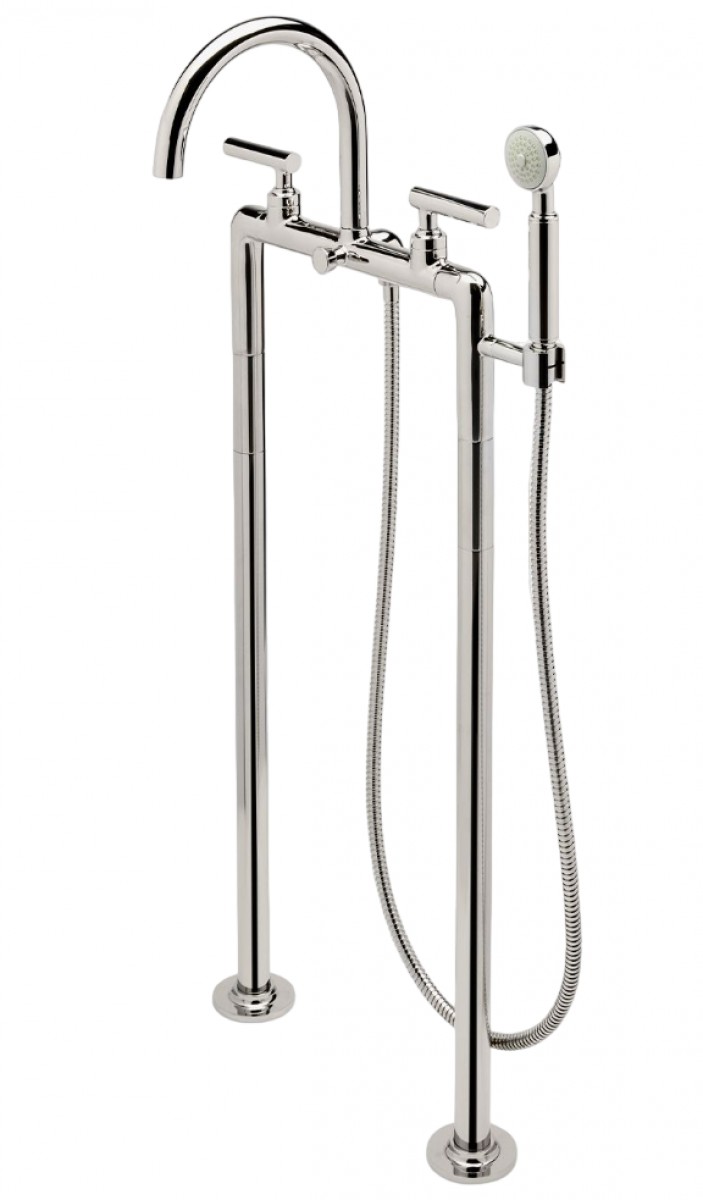 Bond Solo Series Floor Mounted Exposed Tub Filler with Handshower and Straight Lever Handles