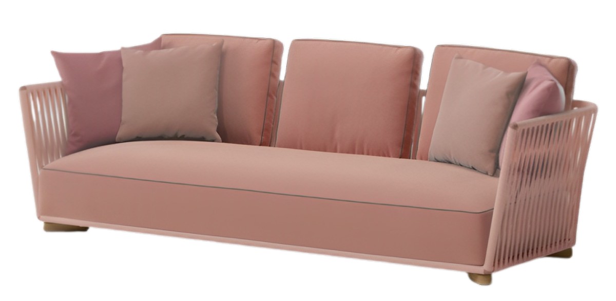 Grand Bitta 3-Seater Sofa Bela Rope Teak Legs with Seat and Back Cushion (No Piping) and Decoration Cushions