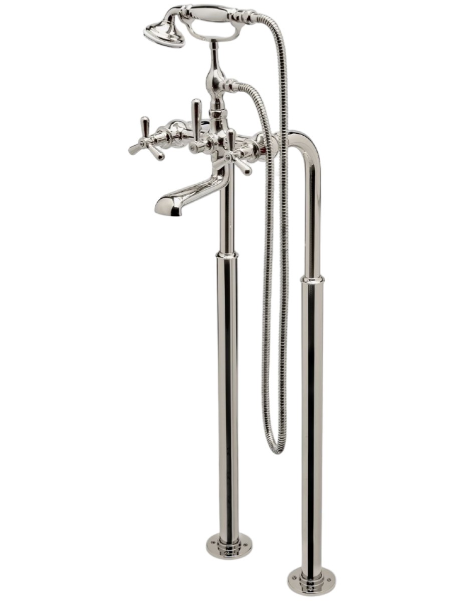 Riverun Floor Mounted Exposed Tub Filler with Handshower and Tri-Spoke Handles