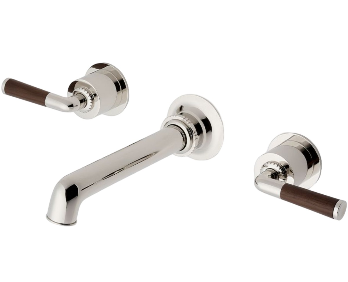 Henry Chronos Wall Mounted Lavatory Faucet with Walnut Lever Handles