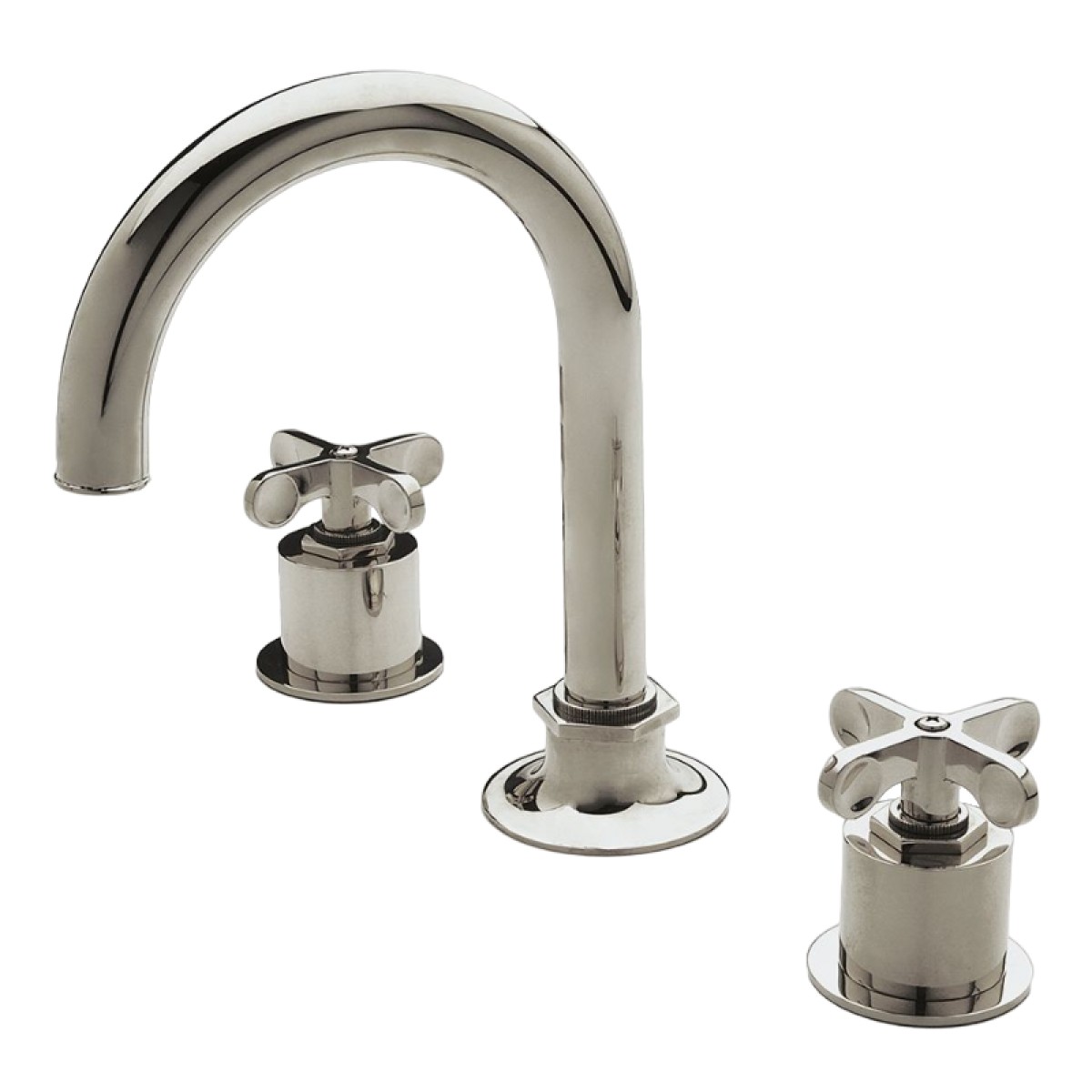 Henry Gooseneck Three Hole Deck Mounted Lavatory Faucet with Metal Cross Handles