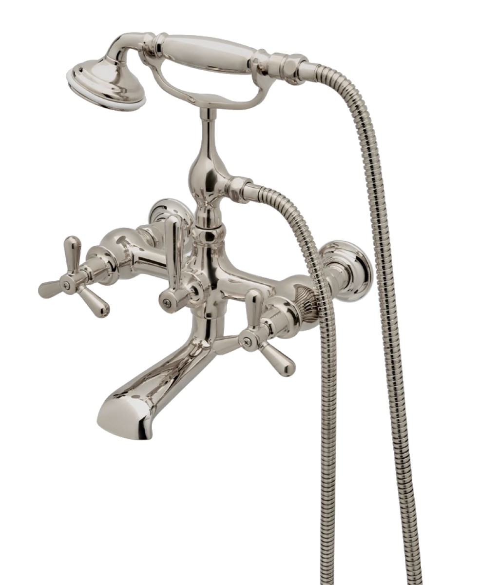 Riverun Wall Mounted Exposed Tub Filler with Handshower and Tri-Spoke Handles