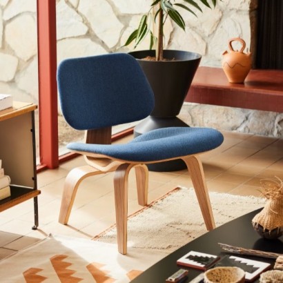 Eames Molded Plywood Lounge Chair with Wood Base and Upholstered Shell | Highlight image 2