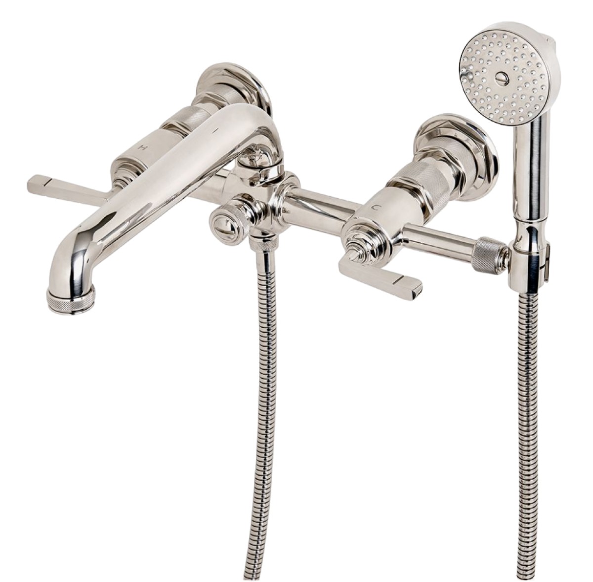 R.W. Atlas Exposed Wall Mounted Tub Filler with Handshower and Lever Handles