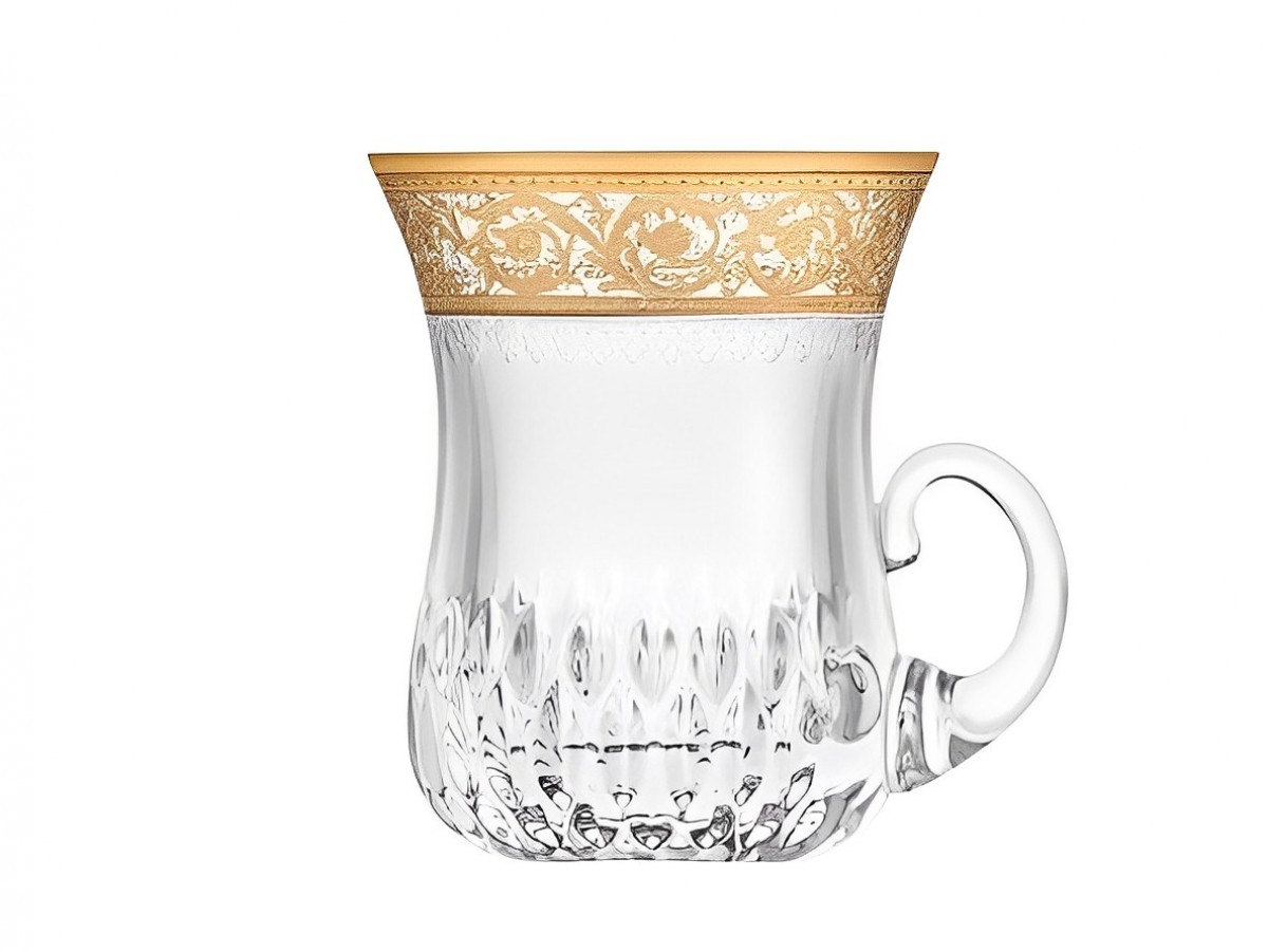 Thistle Tea Cup with a Handle Gold Engraving - Clear