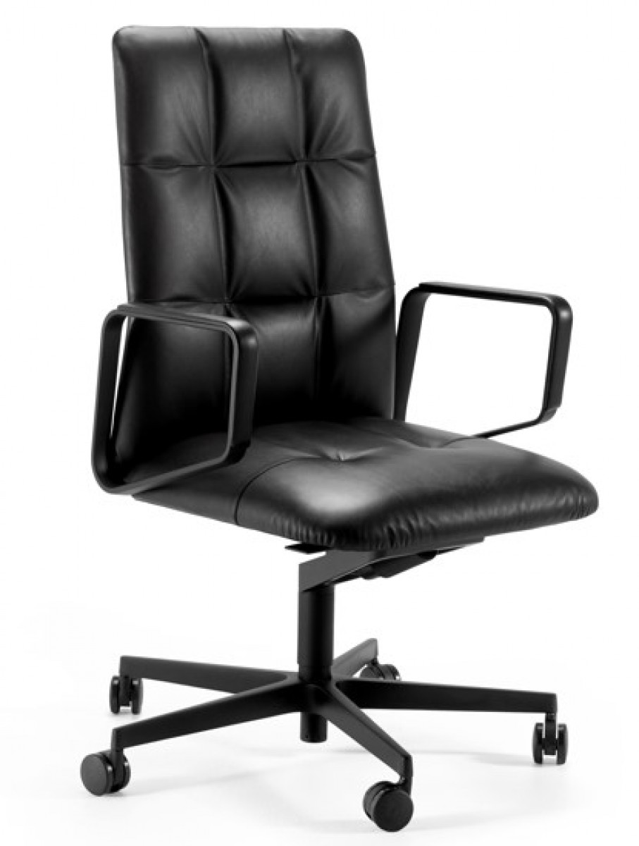 Leadchair Executive Soft Swivel Chair, 5-Star Base with Casters and Arm with Leather Pad - Mid back