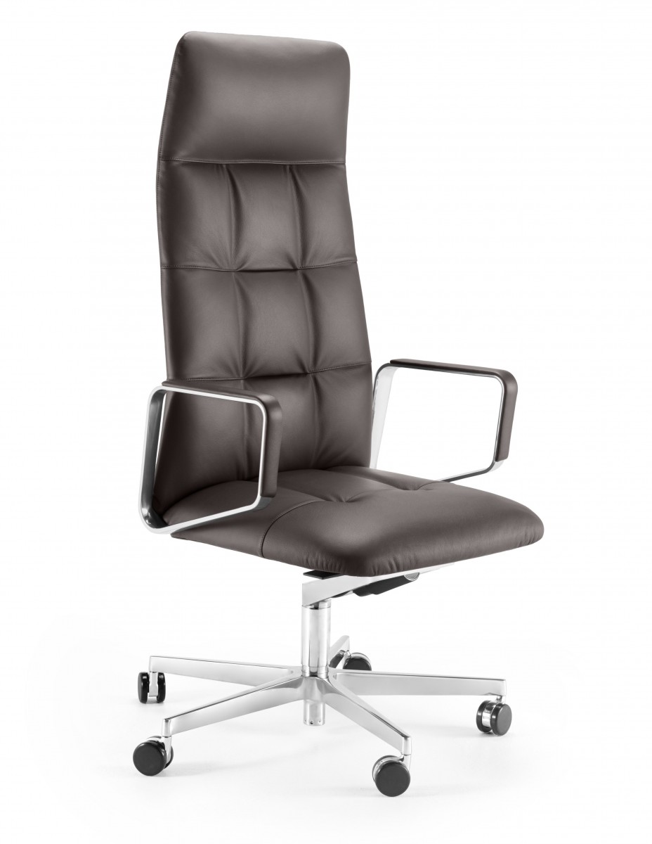 Leadchair Executive Soft Swivel Chair, 5-Star Base with Casters and Arm with Leather Pad - High Back