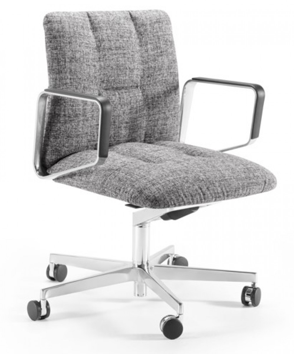 Leadchair Executive Soft Swivel Chair, 5-Star Base with Casters, Arm with Leather Pad and Height-Adjustable - Low Back