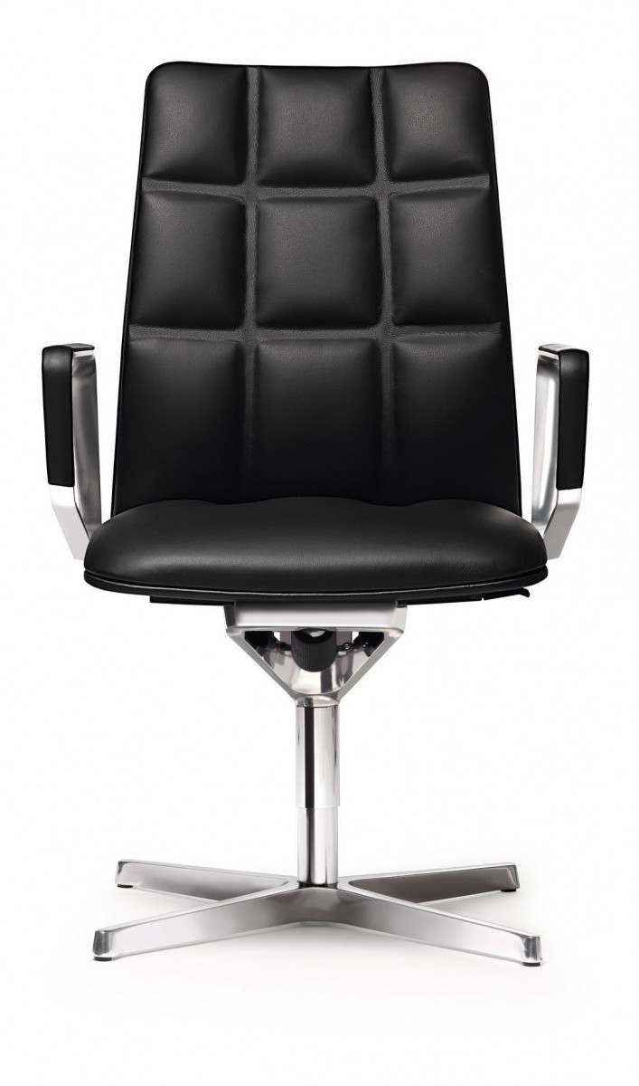 Leadchair Executive Swivel Chair, 4-Star Base, Arm with Leather Pad - Mid Back