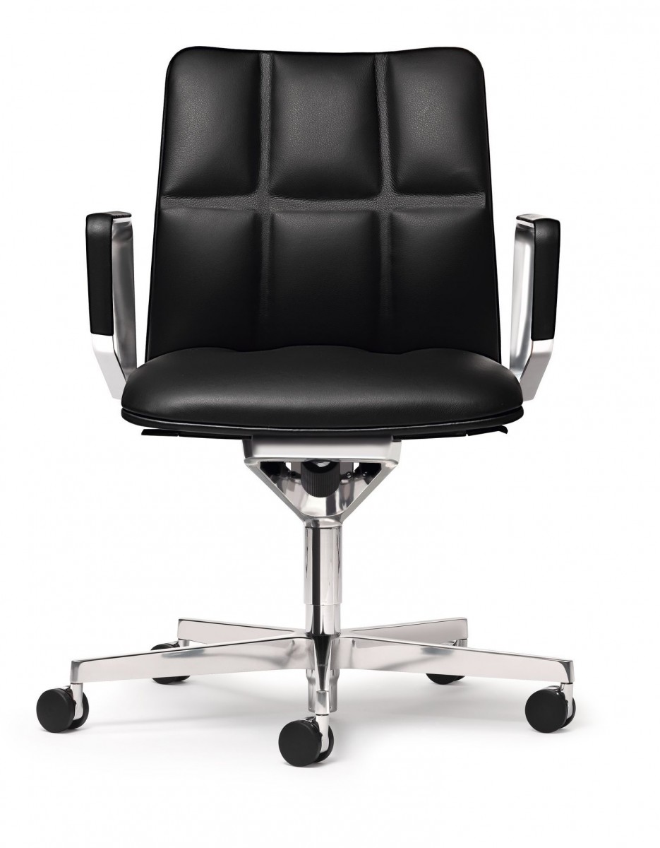 Leadchair Executive Swivel Chair, 5-Star Base with Casters and Arm with Leather Pad - Low Back