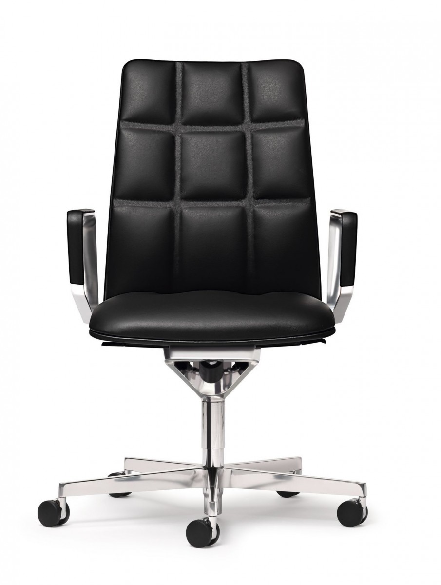 Leadchair Executive Swivel Chair, 5-Star Base with Casters and Arm with Leather Pad - Mid Back