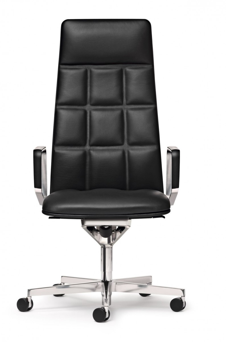 Leadchair Executive Swivel Chair, 5-Star Base with Casters and Arm with Leather Pad - High Back