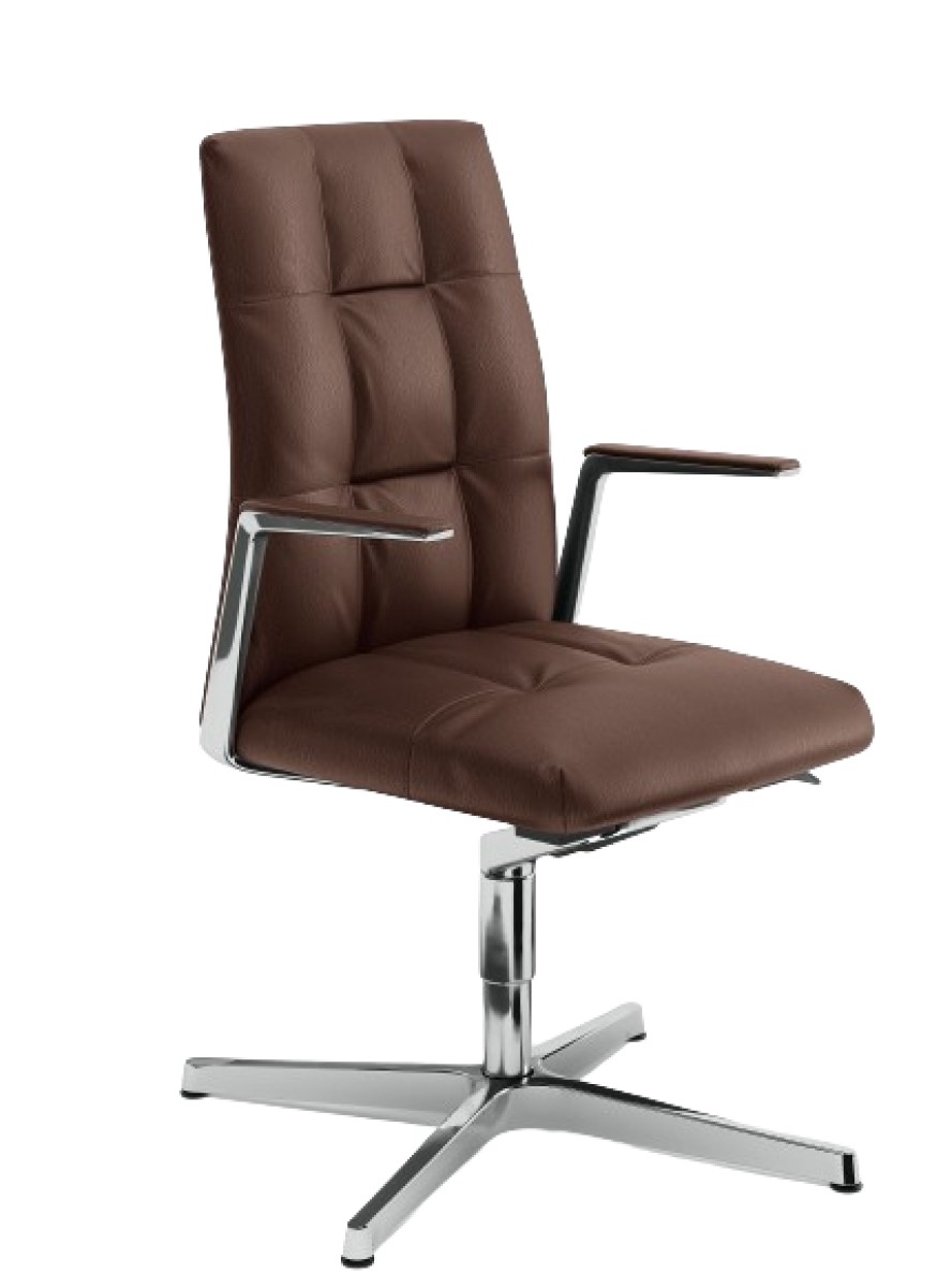 Leadchair Management Soft Swivel Chair, 4-Star Base and Arm with Leather Pad - Mid Back