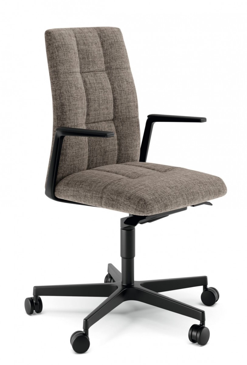 Leadchair Management Soft Swivel Chair, 5-Star Base with Casters and Arm with Leather Pad - Mid Back