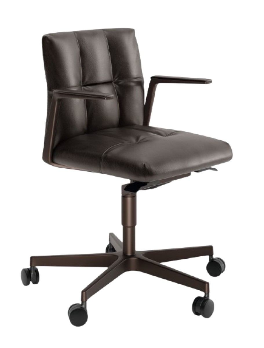 Leadchair Management Soft Swivel Chair, 5-Star Base with Casters, Arm with Leather Pad and Height-Adjustable - Low Back