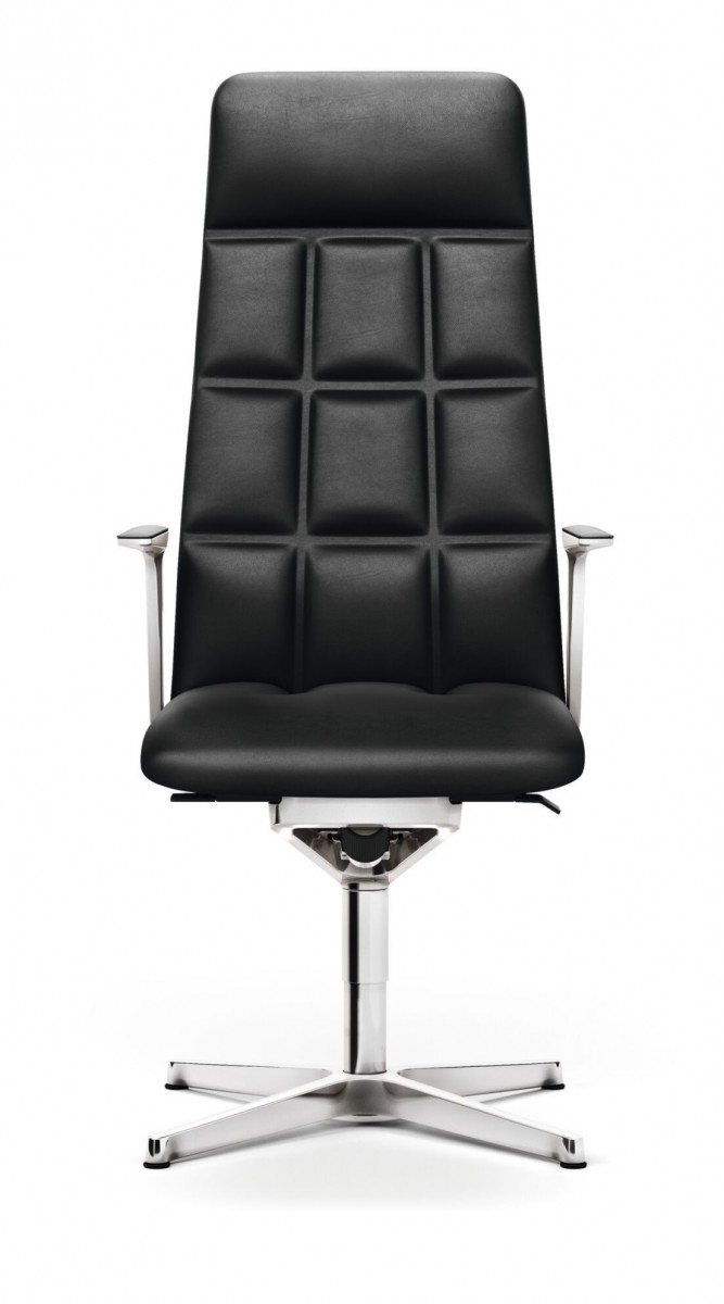 Leadchair Management Swivel Chair, 4-Star Base and Arm with Leather Pad - High Back