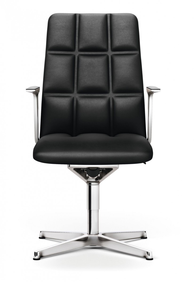 Leadchair Management Swivel Chair, 4-Star Base and Arm with Leather Pad - Mid Back