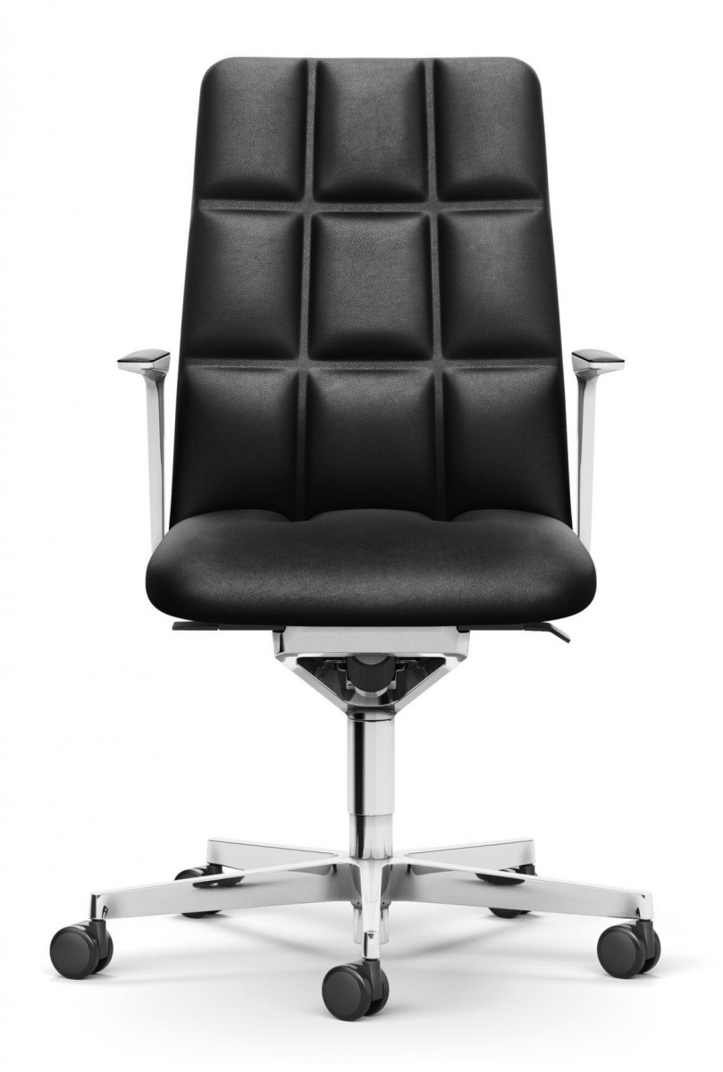 Leadchair Management Swivel Chair, 5-Star Base with Casters, Arm with Leather Pad and Height-Adjustable - Mid Back