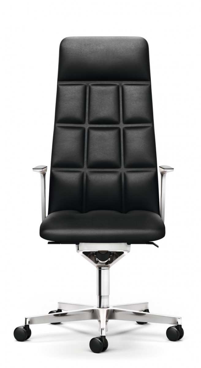Leadchair Management Swivel Chair, 5-Star Base with Casters, Arm with Leather Pad and Height-Adjustable - High Back
