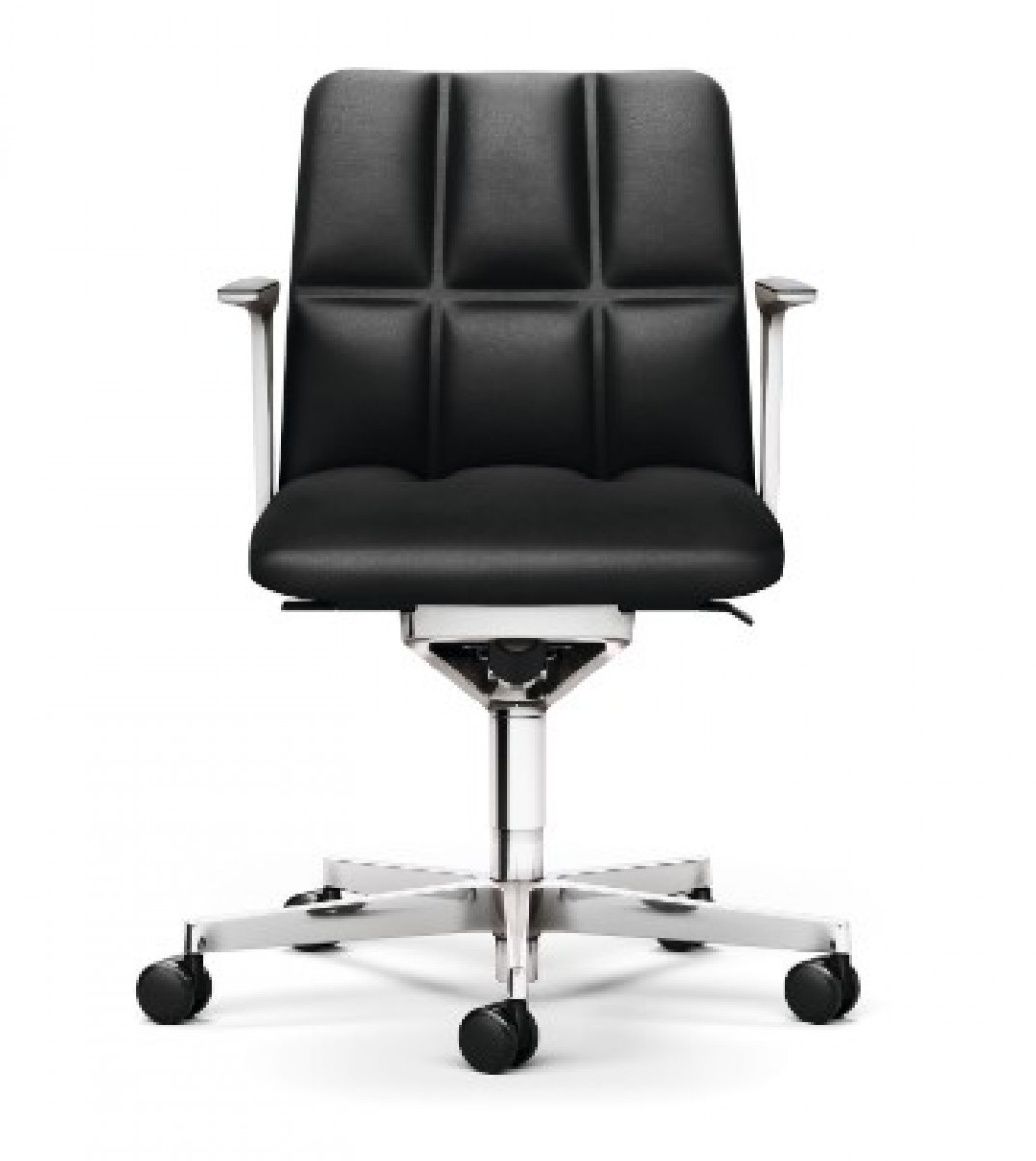 Leadchair Management Swivel Chair, 5-Star Base with Casters, Arm with Leather Pad and Height-Adjustable - Low Back