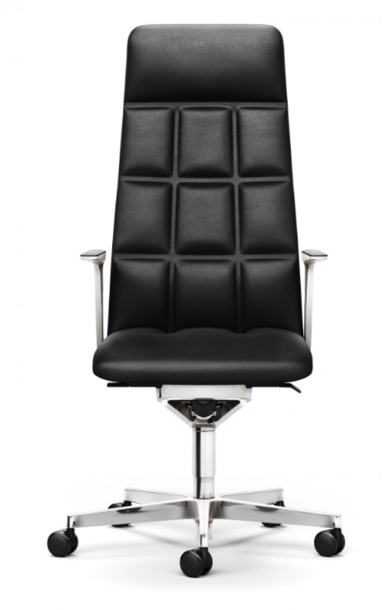 Leadchair Management Swivel Chair, 5-Star Base with Casters and Arm with Leather Pad - High Back