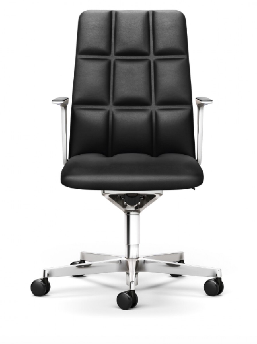 Leadchair Management Swivel Chair, 5-Star Base with Casters and Arm with Leather Pad - Mid Back