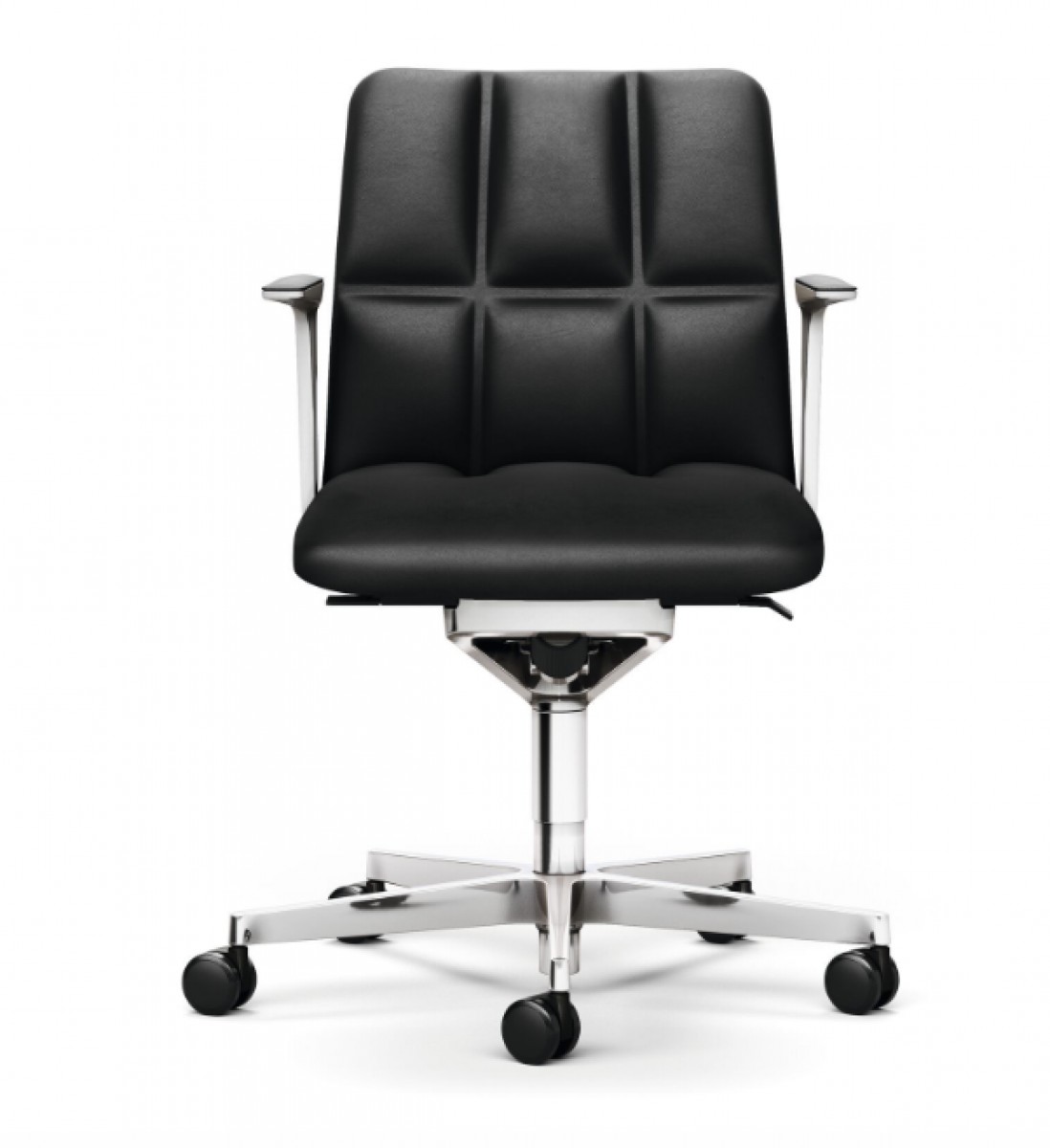 Leadchair Management Swivel Chair, 5-Star Base with Casters and Arm with Leather Pad - Low Back