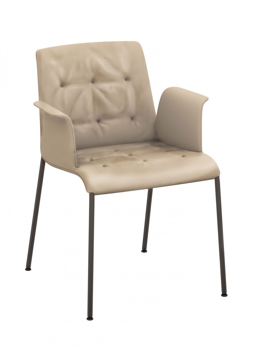 Liz Chair, Steel Legs DIA 18mm, Soft Upholstered & Tufted, Arms - Low Back