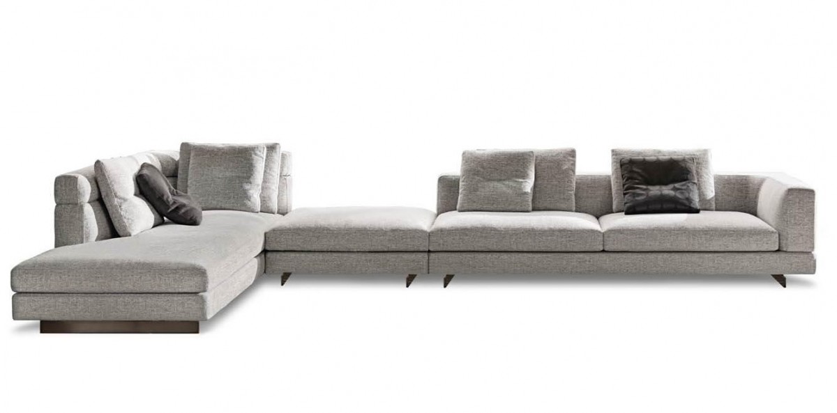 Alexander Sectional Sofa: Alexander Open-End Element with Armrest HIGH (DX), Alexander Ottoman 105x105 cm, Alexander Element with 1 Armrest LOW (DX) and Alexander Optional Backrest Cushion 70x50 cm