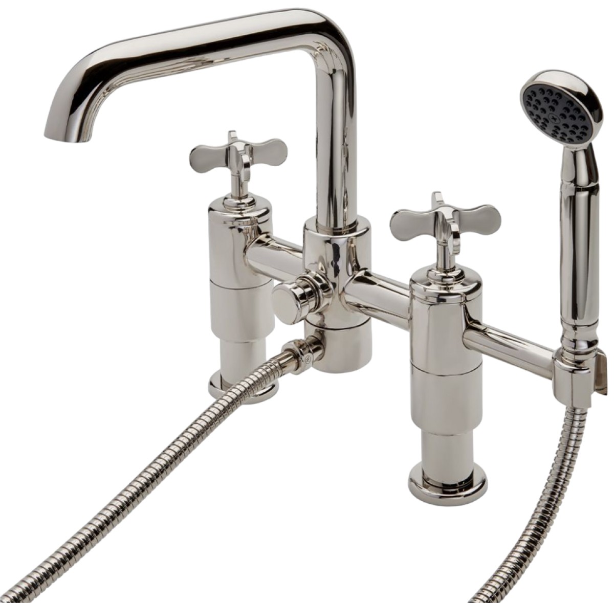Ludlow Deck Mounted Exposed Tub Filler with Handshower and Cross Handles