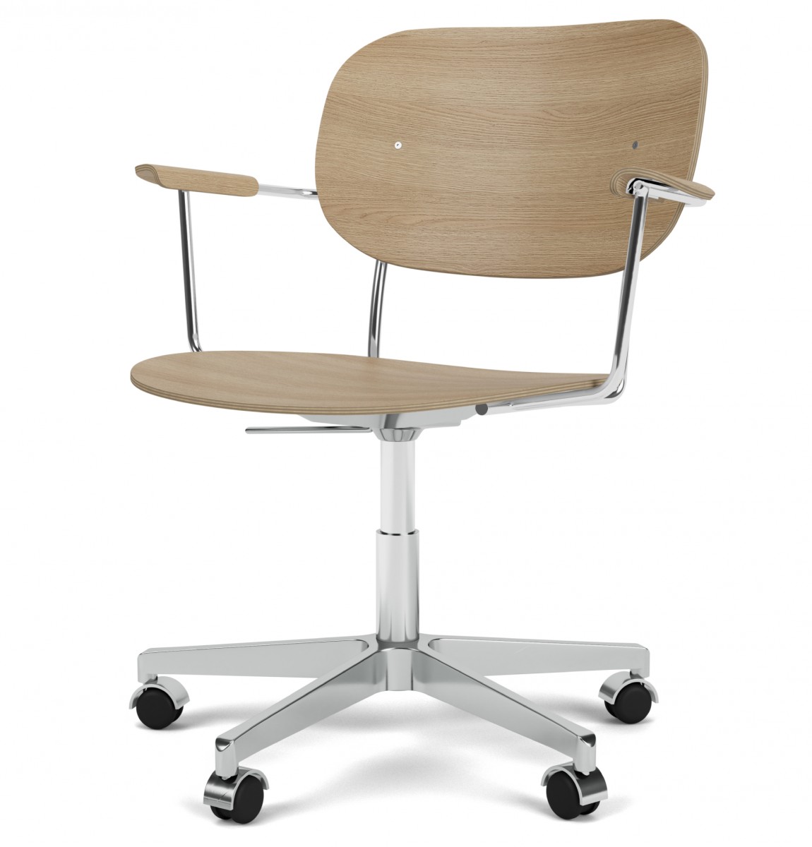 Co Task Chair with Armrest, Star Base with Casters, Oak Seat and Back