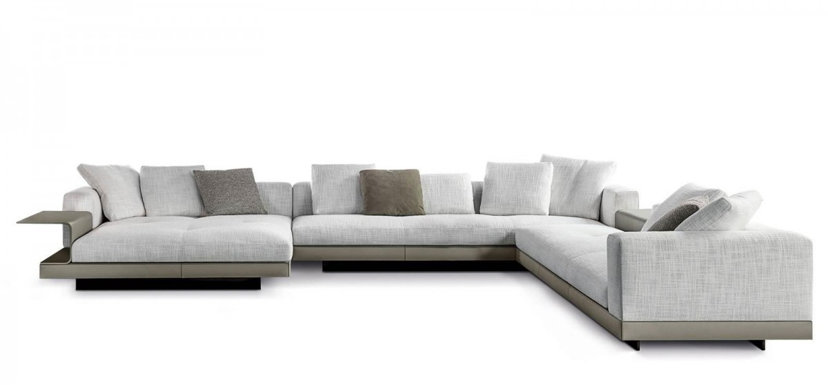 Connery Sectional Sofa: Corner Element with 1 Armrest - Seating Module 83 cm (DX), Open-End Element with 1 Armrest with FLAP - Seating Module 83 cm (DX), Chaise-Longue Square LARGE with FLAP (SX), Optional Headrest and 2 Optional Cushions 55x55 cm | Highlight image