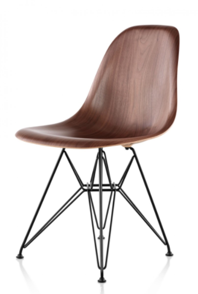 Eames Molded Wood Side Chair, Wire Base