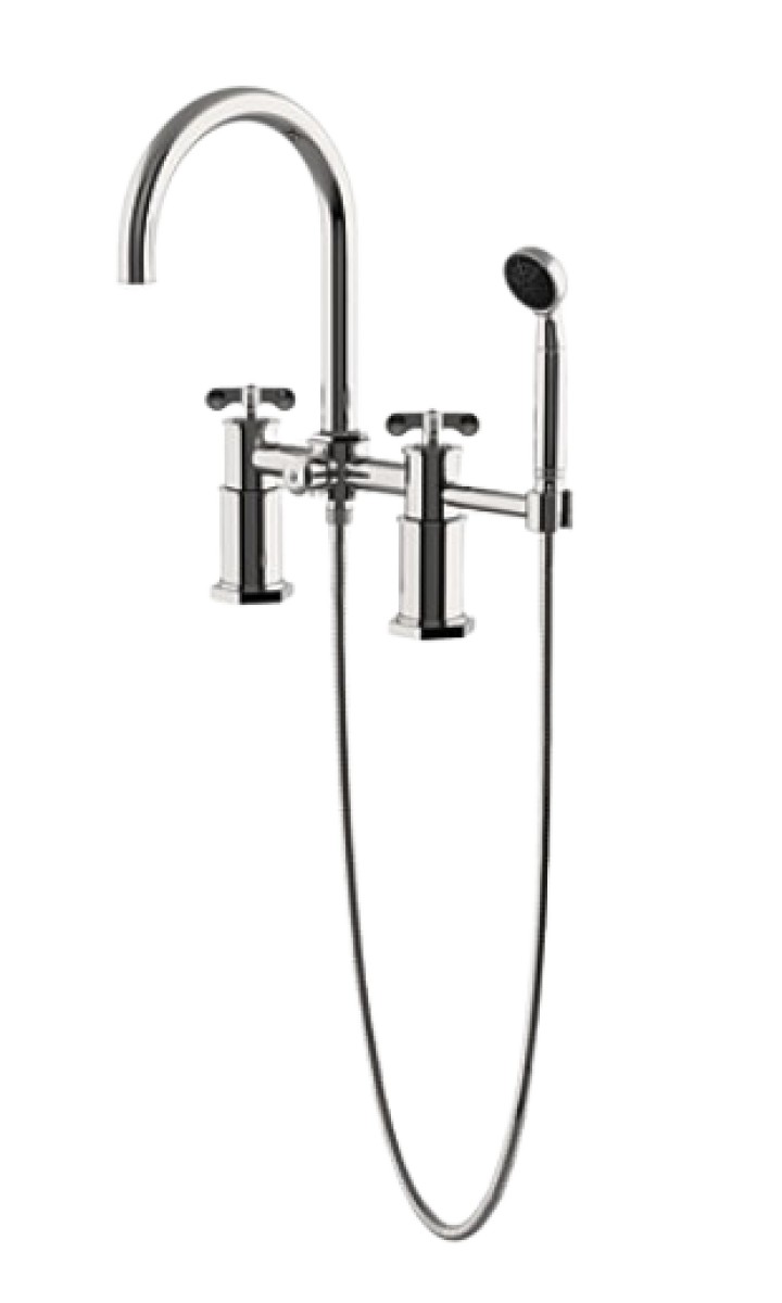 Henry Exposed Deck Mounted Tub Filler With Handshower and Cross Handles | Highlight image
