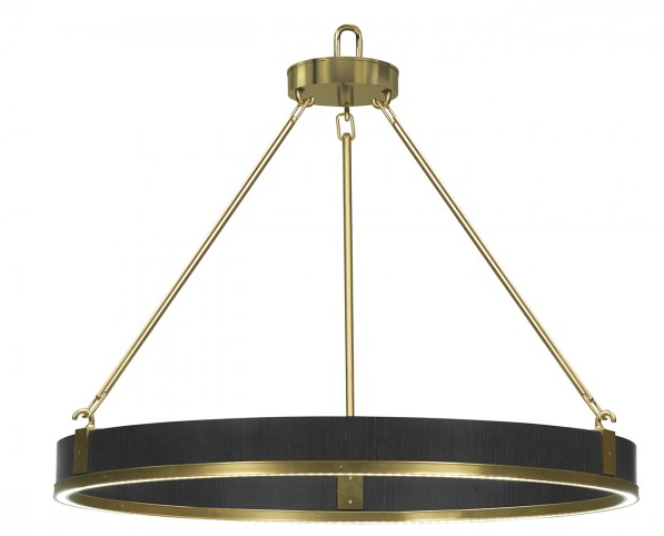 Round Contemporary Ebonised Oak & Brass Chandelier