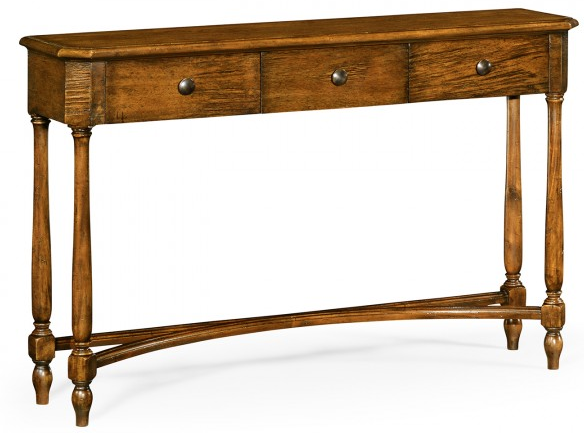 Country Walnut Three Drawer Large Console Table