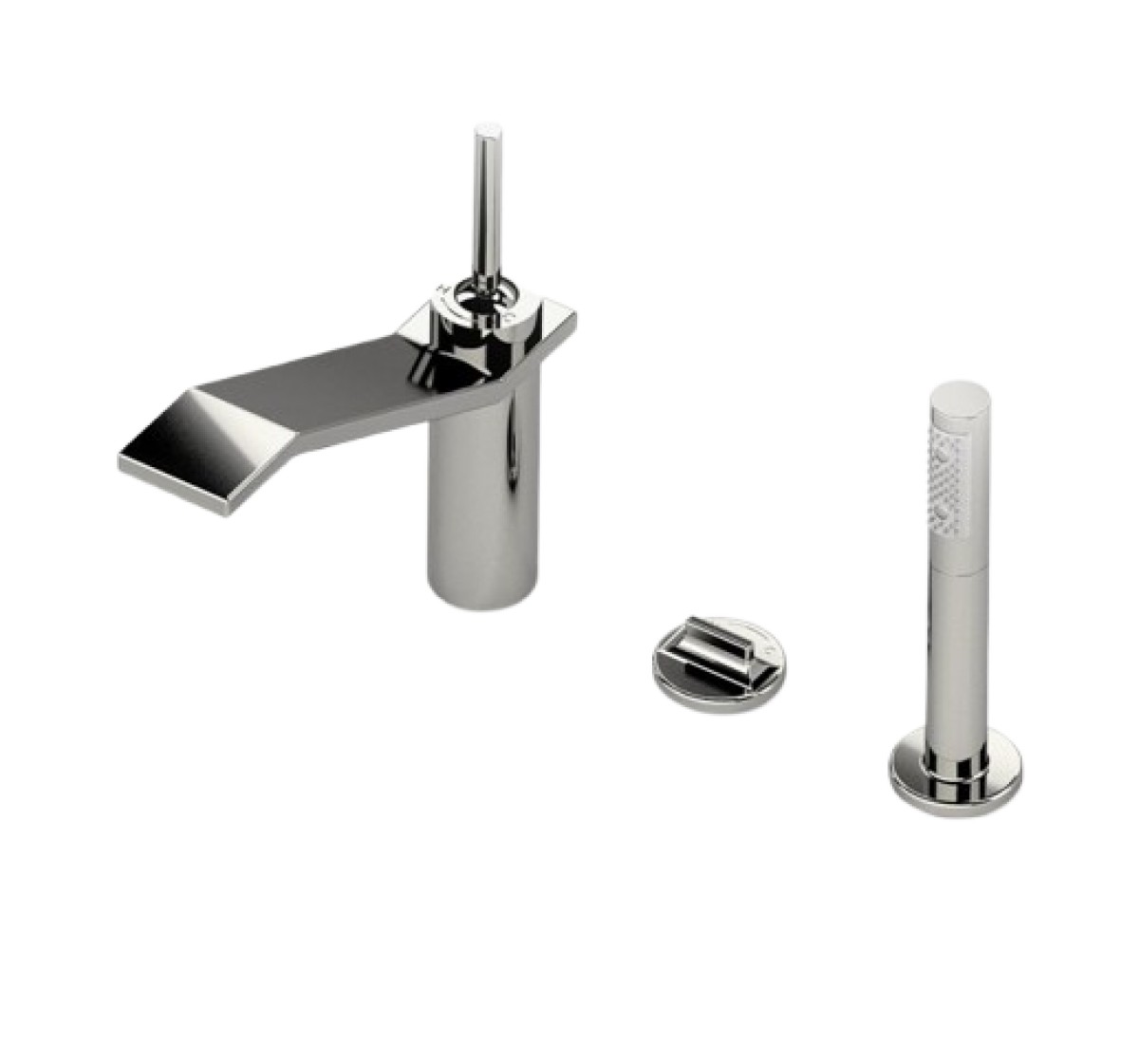Formwork Deck Mounted Exposed Tub Filler with Handshower and Metal Joystick Handle | Highlight image