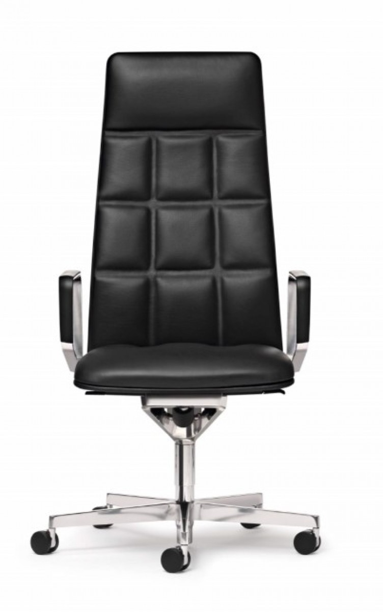 Leadchair Executive Swivel Chair, 5-Star Base with Casters, Arm with Leather Pad and Height-Adjustable - High Back