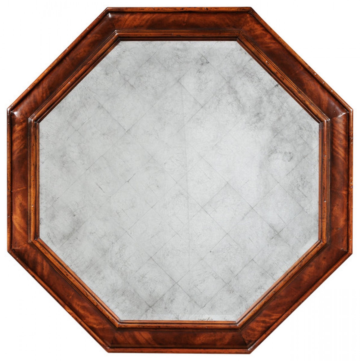 Large Octagonal Crotch Mahogany Mirror (Eglomise)