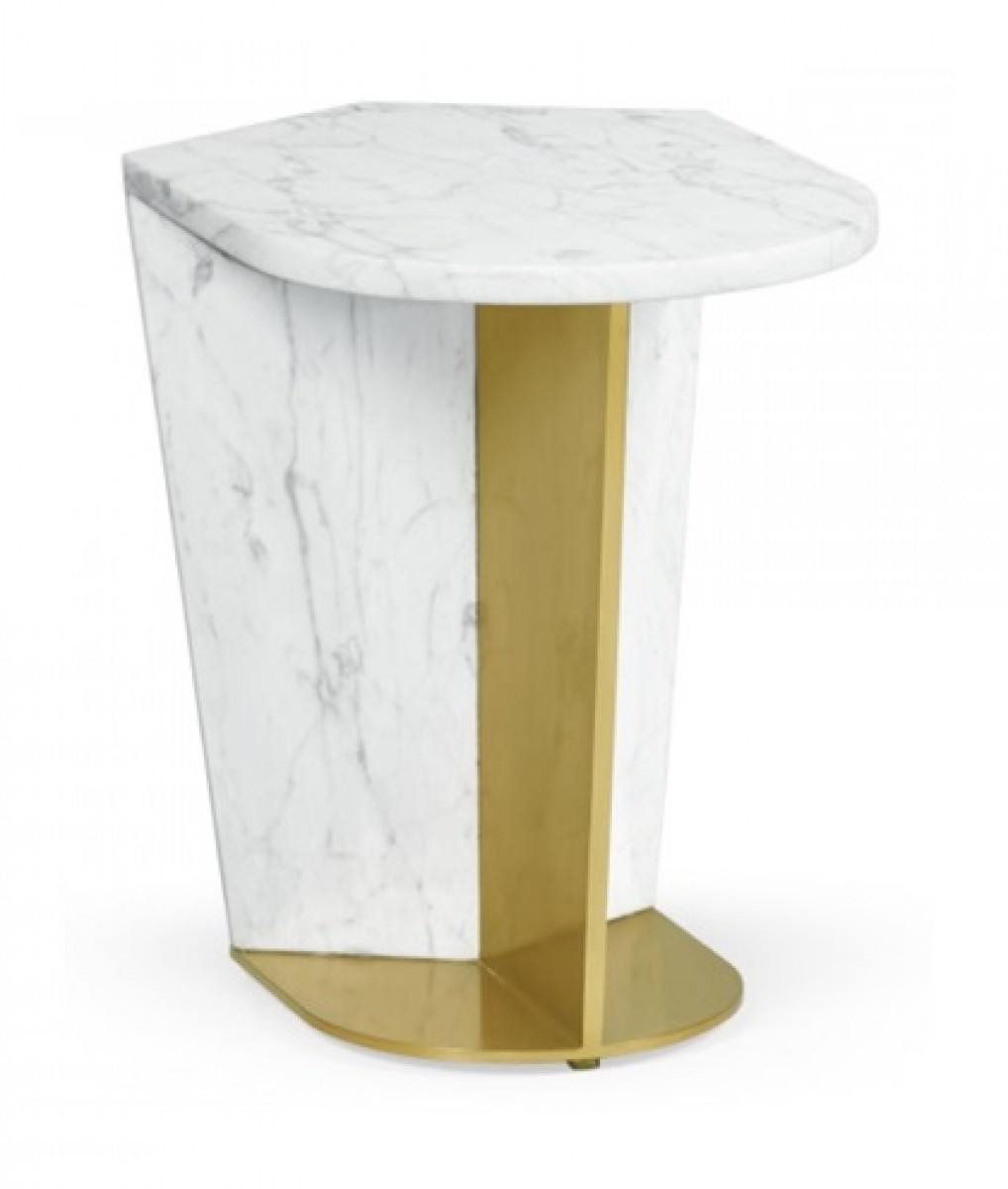 Fusion Small White Marble & Brass End Table